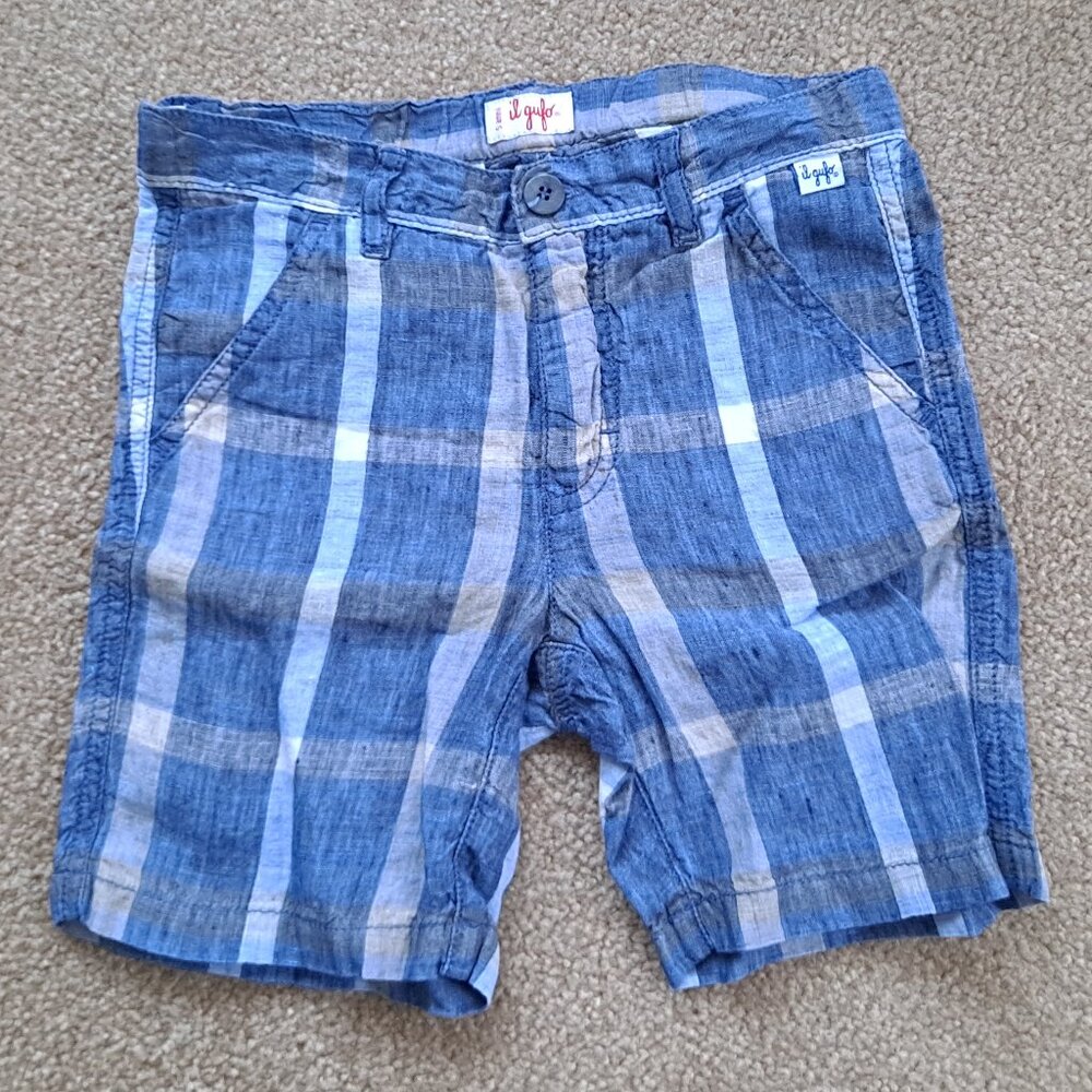 IL Gufo 100% Linen Toddler Boy Plaid Preppy Shorts
